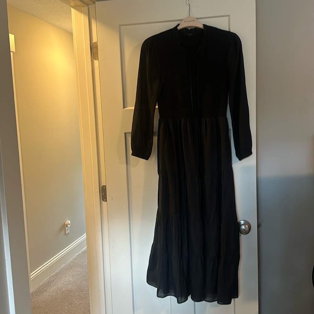 Smocked Long Sleeved Midi Dress